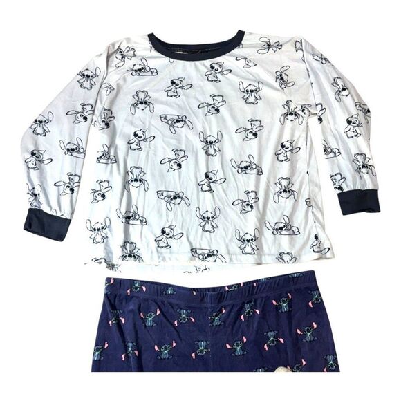 Disney Womens Sleepwear Set Lilo and Stitch Print XL Top & Bottom Blue & White - Picture 1 of 6
